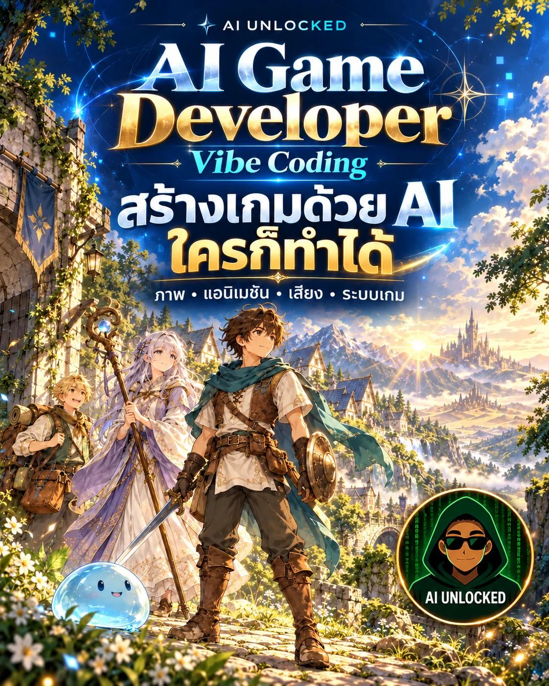 โปสเตอร์คอร์สสอนใช้ AI เขียนเกม AI Game Developer Vibe Coding สร้างเกมด้วย AI ใครก็ทำได้